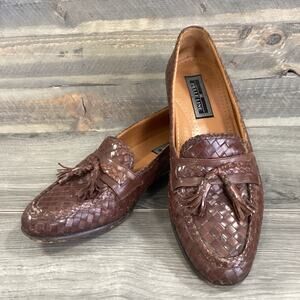 Pelle Line Tassled Loafer Size 11M Woven Leather Slip On Dress Shoe Brown Spain